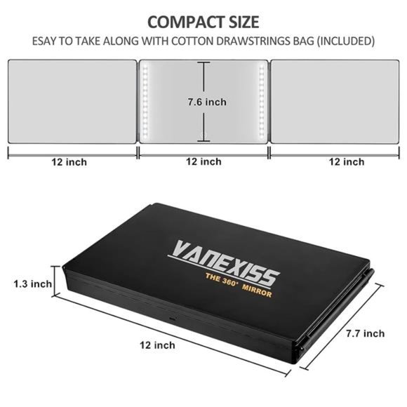 Rechargeable 3 Way Mirror, Real Glass Adjustable Trifold Mirror with Light - Picture 6 of 6